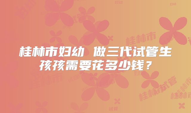 桂林市妇幼 做三代试管生孩孩需要花多少钱？