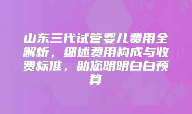 山东三代试管婴儿费用全解析，细述费用构成与收费标准，助您明明白白预算