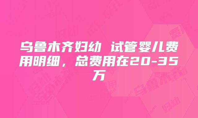 乌鲁木齐妇幼 试管婴儿费用明细，总费用在20-35万
