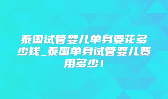泰国试管婴儿单身要花多少钱_泰国单身试管婴儿费用多少！