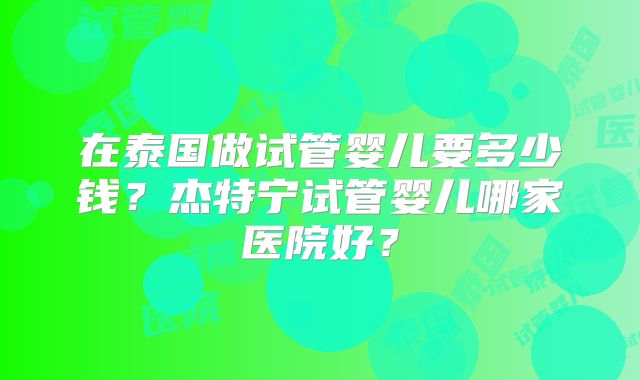 在泰国做试管婴儿要多少钱？杰特宁试管婴儿哪家医院好？