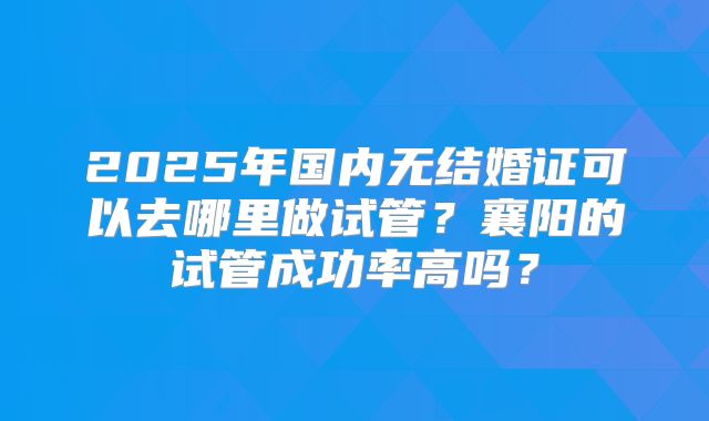 2025年国内无结婚证可以去哪里做试管?襄阳的试管成功率高吗?