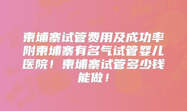 柬埔寨试管费用及成功率附柬埔寨有名气试管婴儿医院！柬埔寨试管多少钱能做！