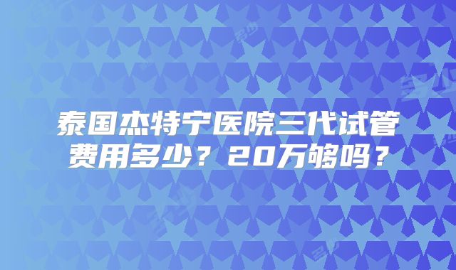 泰国杰特宁医院三代试管费用多少？20万够吗？