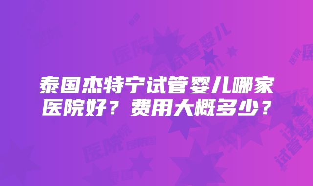 泰国杰特宁试管婴儿哪家医院好？费用大概多少？