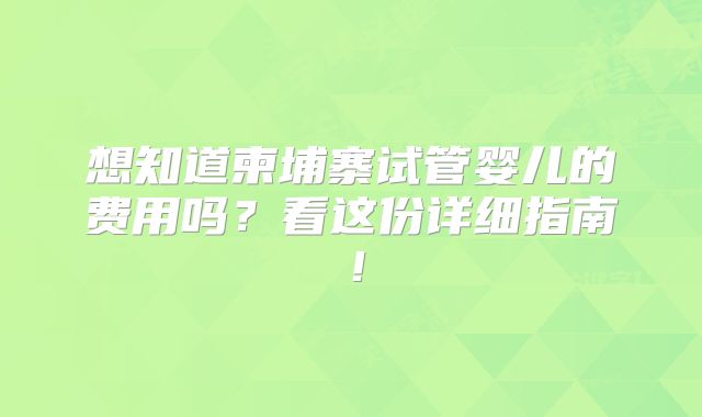 想知道柬埔寨试管婴儿的费用吗？看这份详细指南！