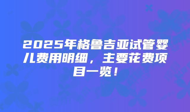 2025年格鲁吉亚试管婴儿费用明细，主要花费项目一览！