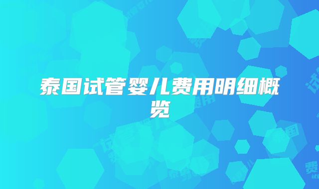 泰国试管婴儿费用明细概览