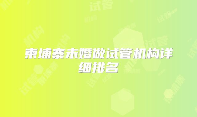 柬埔寨未婚做试管机构详细排名