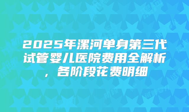 2025年漯河单身第三代试管婴儿医院费用全解析，各阶段花费明细