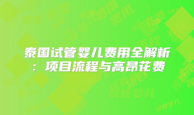 泰国试管婴儿费用全解析：项目流程与高昂花费