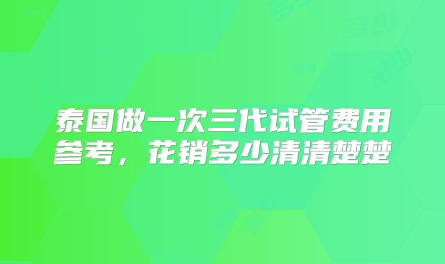 泰国做一次三代试管费用参考,花销多少清清楚楚