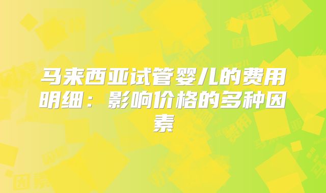 马来西亚试管婴儿的费用明细：影响价格的多种因素