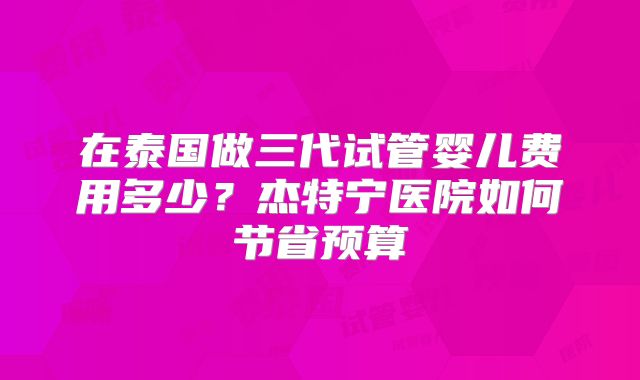 在泰国做三代试管婴儿费用多少?杰特宁医院如何节省预算