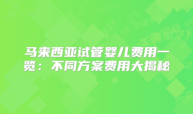 马来西亚试管婴儿费用一览：不同方案费用大揭秘