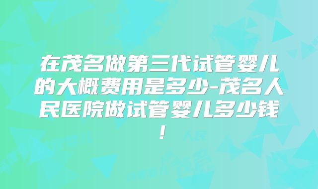 在茂名做第三代试管婴儿的大概费用是多少-茂名人民医院做试管婴儿多少钱！