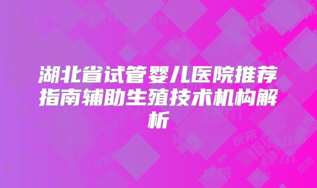 湖北省试管婴儿医院推荐指南辅助生殖技术机构解析