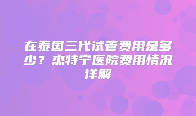在泰国三代试管费用是多少?杰特宁医院费用情况详解