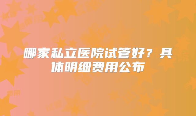 哪家私立医院试管好？具体明细费用公布