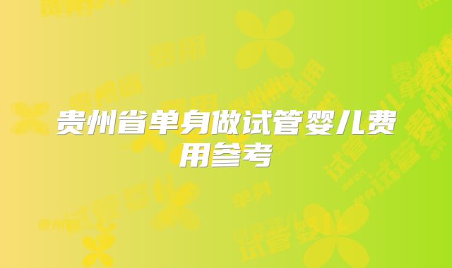 贵州省单身做试管婴儿费用参考
