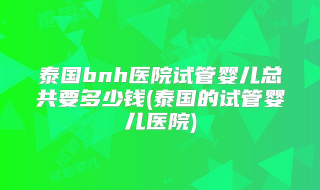 泰国bnh医院试管婴儿总共要多少钱(泰国的试管婴儿医院)