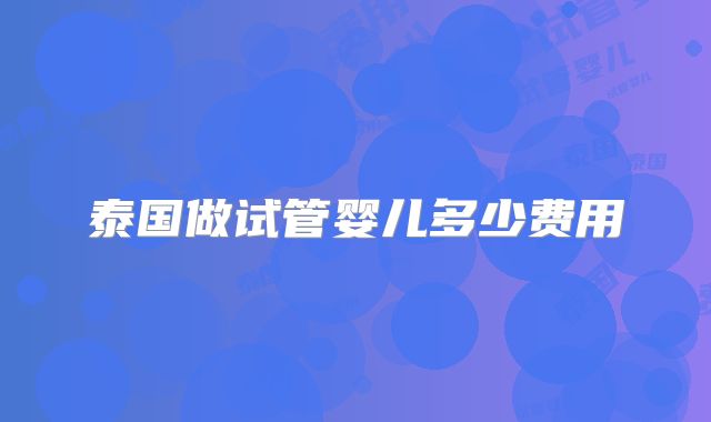 泰国做试管婴儿多少费用
