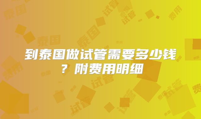 到泰国做试管需要多少钱？附费用明细