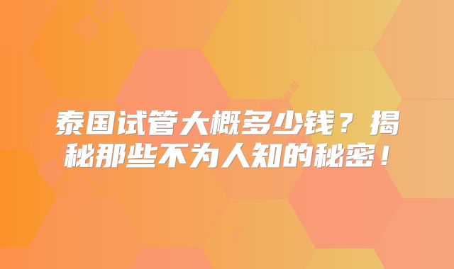 泰国试管大概多少钱?揭秘那些不为人知的秘密!