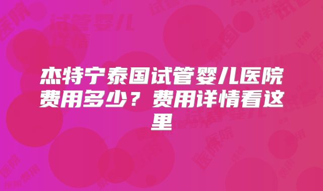 杰特宁泰国试管婴儿医院费用多少？费用详情看这里
