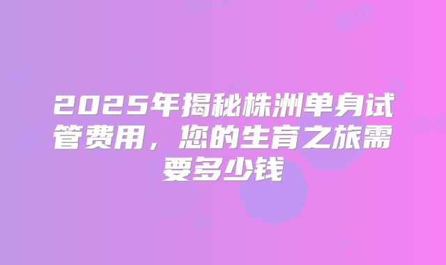 2025年揭秘株洲单身试管费用,您的生育之旅需要多少钱