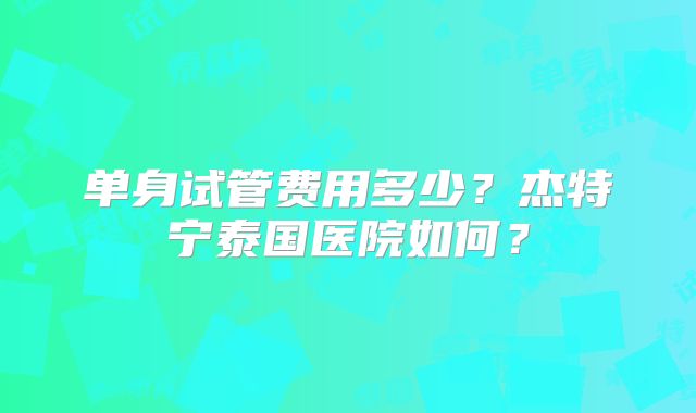 单身试管费用多少?杰特宁泰国医院如何?