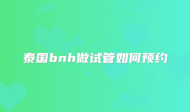 泰国bnh做试管如何预约