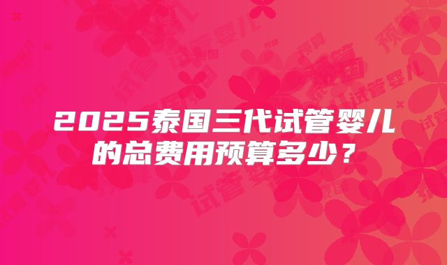 2025泰国三代试管婴儿的总费用预算多少?