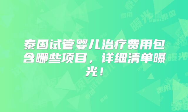泰国试管婴儿治疗费用包含哪些项目，详细清单曝光！