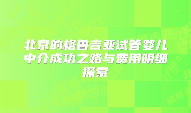 北京的格鲁吉亚试管婴儿中介成功之路与费用明细探索