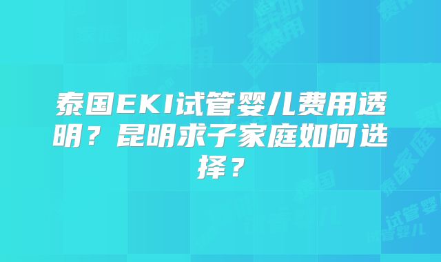 泰国EKI试管婴儿费用透明？昆明求子家庭如何选择？