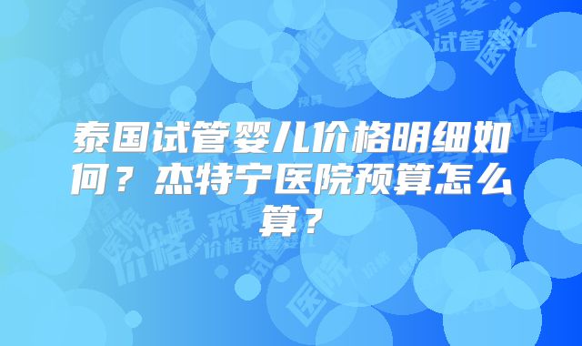 泰国试管婴儿价格明细如何？杰特宁医院预算怎么算？