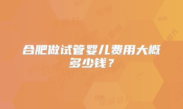 合肥做试管婴儿费用大概多少钱?