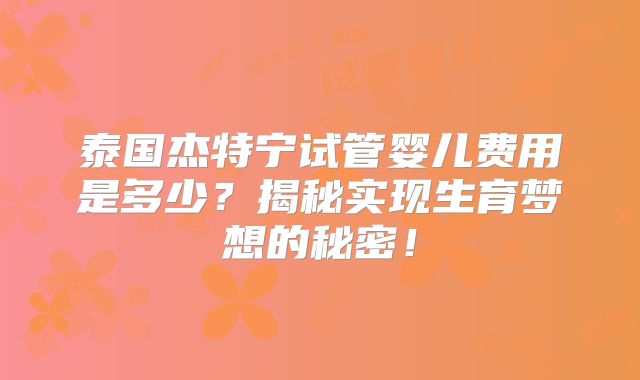 泰国杰特宁试管婴儿费用是多少？揭秘实现生育梦想的秘密！