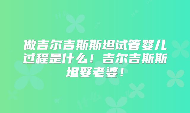 做吉尔吉斯斯坦试管婴儿过程是什么！吉尔吉斯斯坦娶老婆！