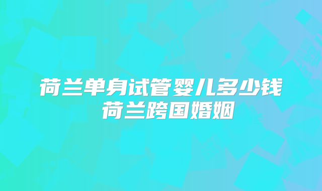 荷兰单身试管婴儿多少钱 荷兰跨国婚姻