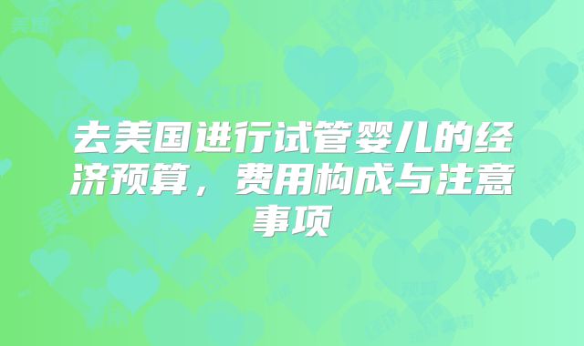 去美国进行试管婴儿的经济预算，费用构成与注意事项
