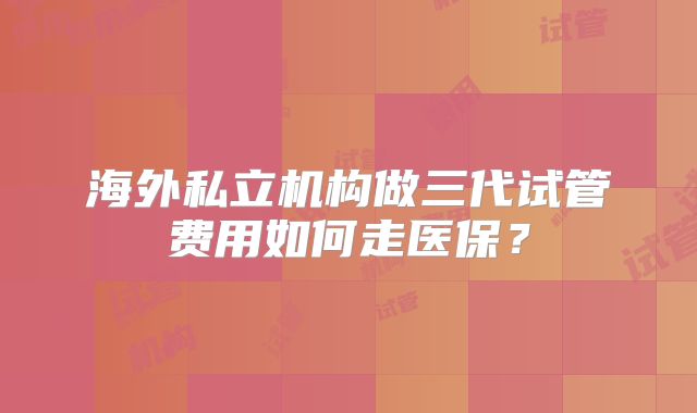 海外私立机构做三代试管费用如何走医保？