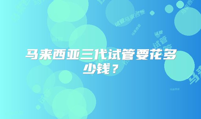 马来西亚三代试管要花多少钱？