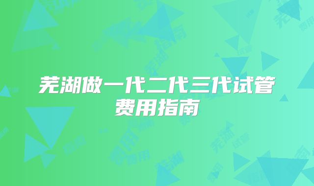 芜湖做一代二代三代试管费用指南