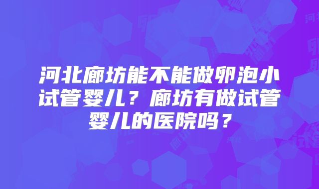 河北廊坊能不能做卵泡小试管婴儿？廊坊有做试管婴儿的医院吗？