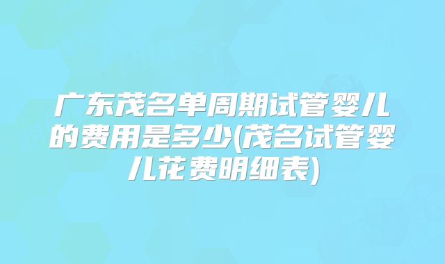 广东茂名单周期试管婴儿的费用是多少(茂名试管婴儿花费明细表)