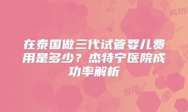 在泰国做三代试管婴儿费用是多少？杰特宁医院成功率解析