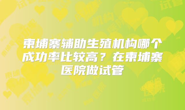 柬埔寨辅助生殖机构哪个成功率比较高?在柬埔寨医院做试管