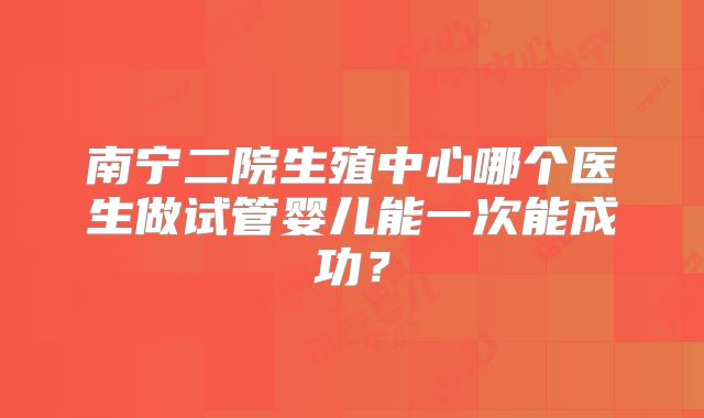 南宁二院生殖中心哪个医生做试管婴儿能一次能成功？